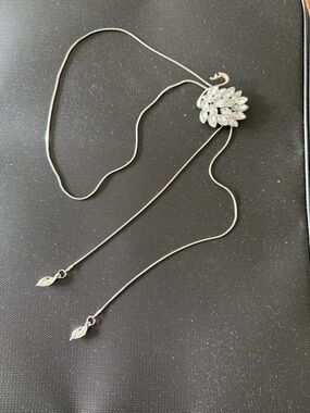 Louise Elliot of London Silver Crystal Swan Pendant Lariat